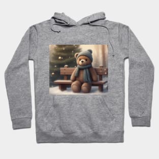 Teddy Bear on Bench with Christmas Tree Hoodie